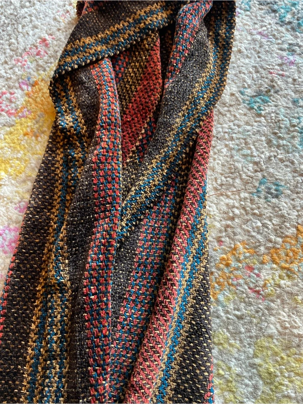 FERN DEVLIN maroon scarf with fringe striped chenelle soft
